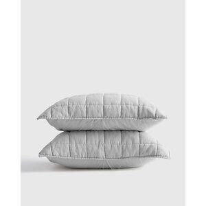 NWOT Quince European Linen Box Quilted Sham Set 2 Light Grey King  20"x36" Bed